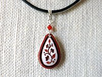 Red and White Spring Vines Teardrop Earrings and Matching Necklace Pysanky Jewelry by So Jeo